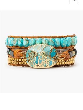 Cape Diablo Turquoise Wrap Bracelet - Brown Leather